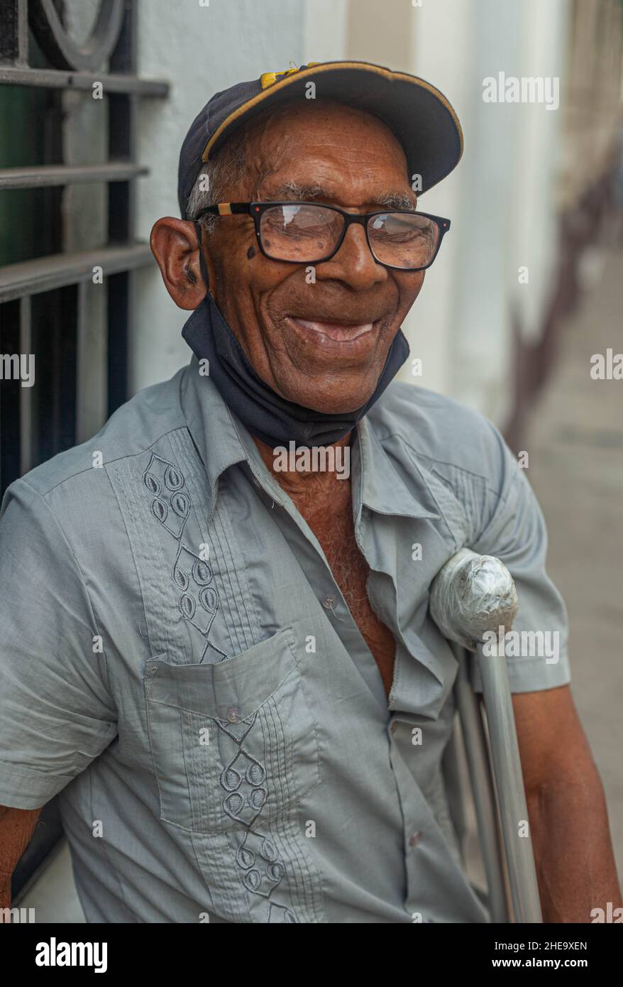 Portrait of senior beggar with a disability, Cartagena de Indias, Colombia. Stock Photo