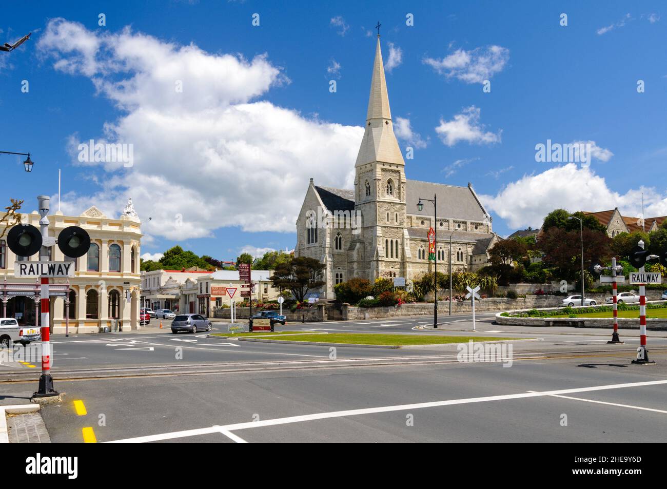 St Luke's Church, Otago was the first to be built from Oamaru stone.  It was erected from 1866 to 1913 and is a historic place category 1. Stock Photo