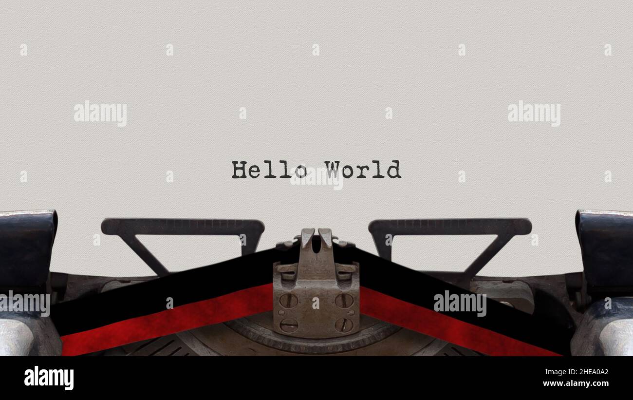 'Hello World' Text Written By Vintage Typewriter Stock Photo