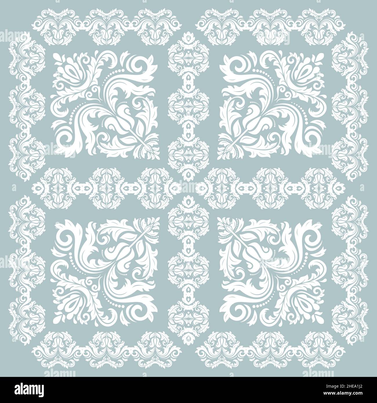 Classic seamless pattern. Damask orient light blue and white ornament ...
