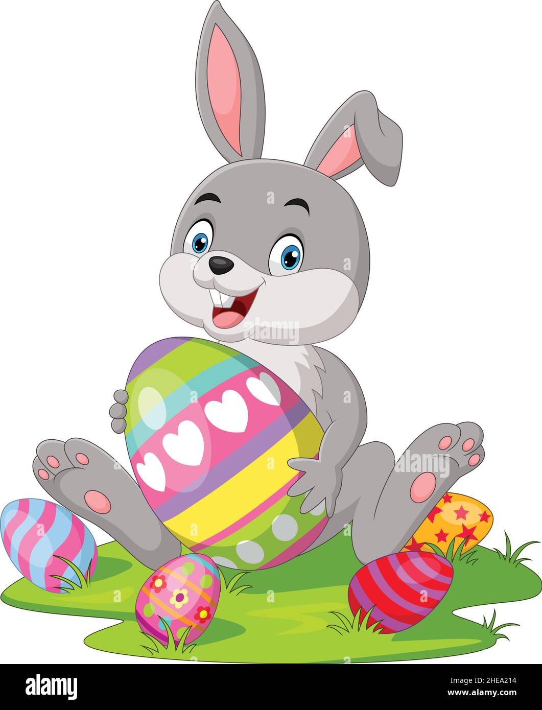 Cute little bunny with Easter egg in the grass Stock Vector
