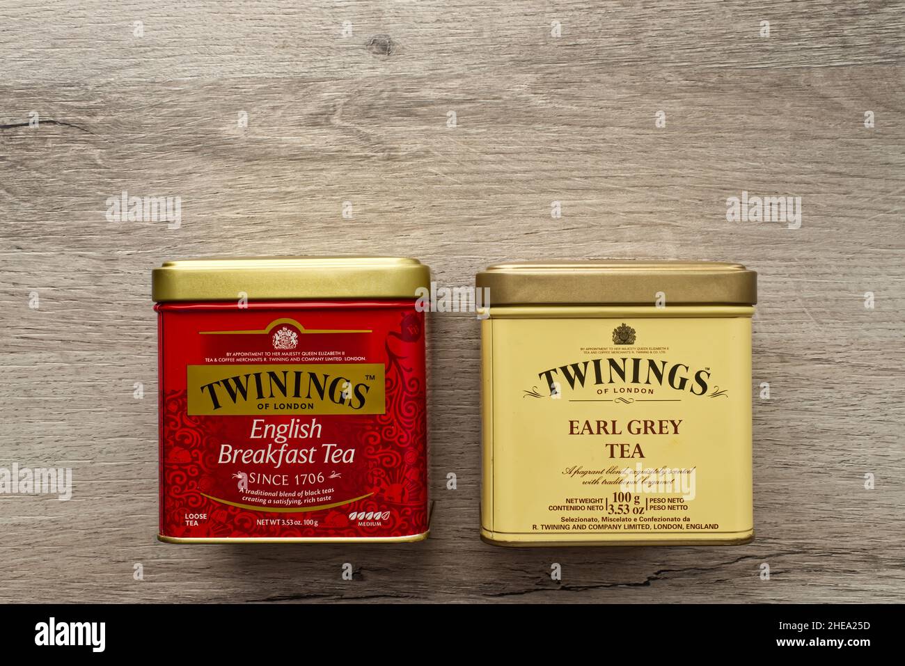 Metal Box of Twinings loose Tea including Earl Grey Tea and English