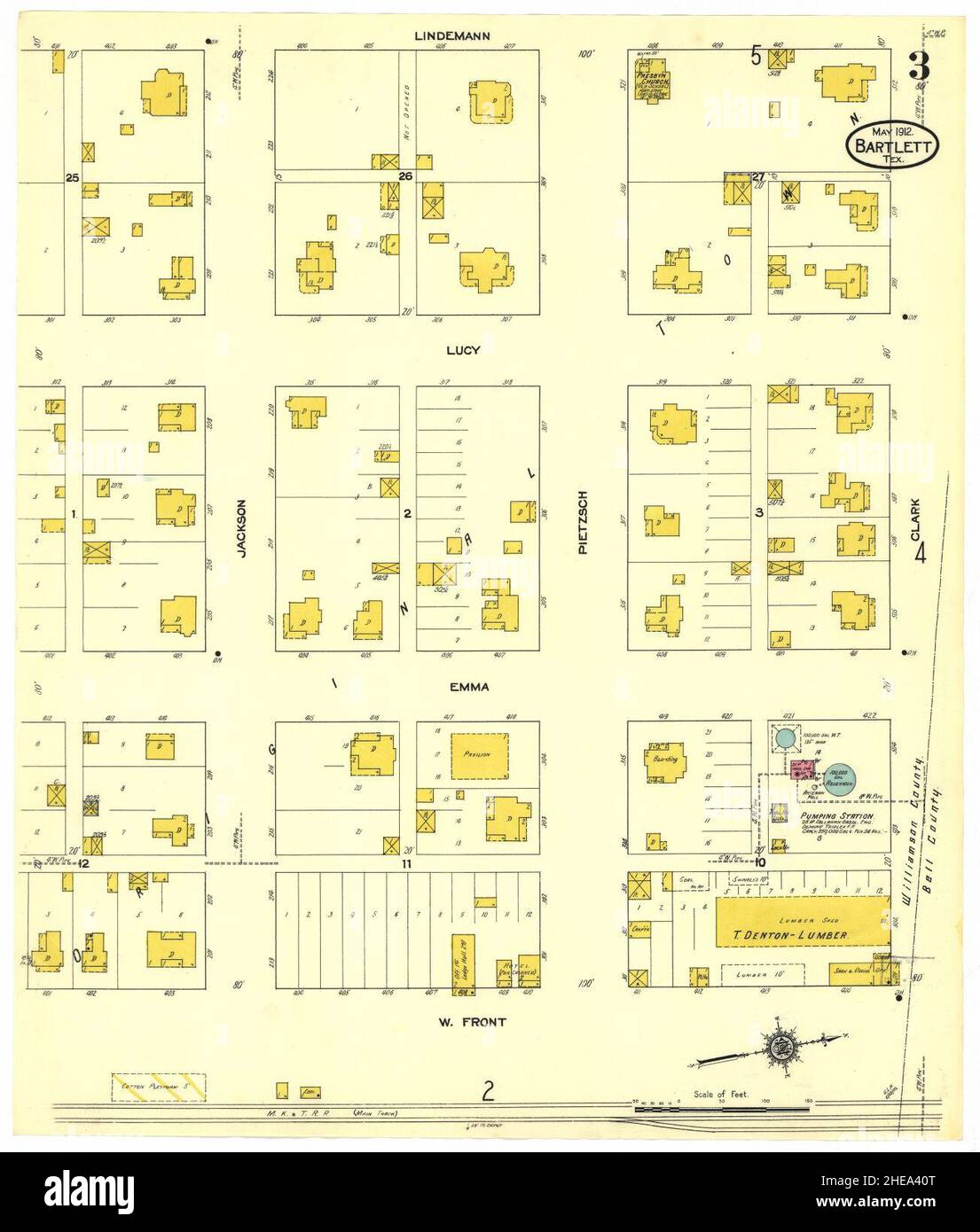 Sanborn Fire Insurance Map from Bartlett, Bell and Williamson Counties, Texas. Stock Photo