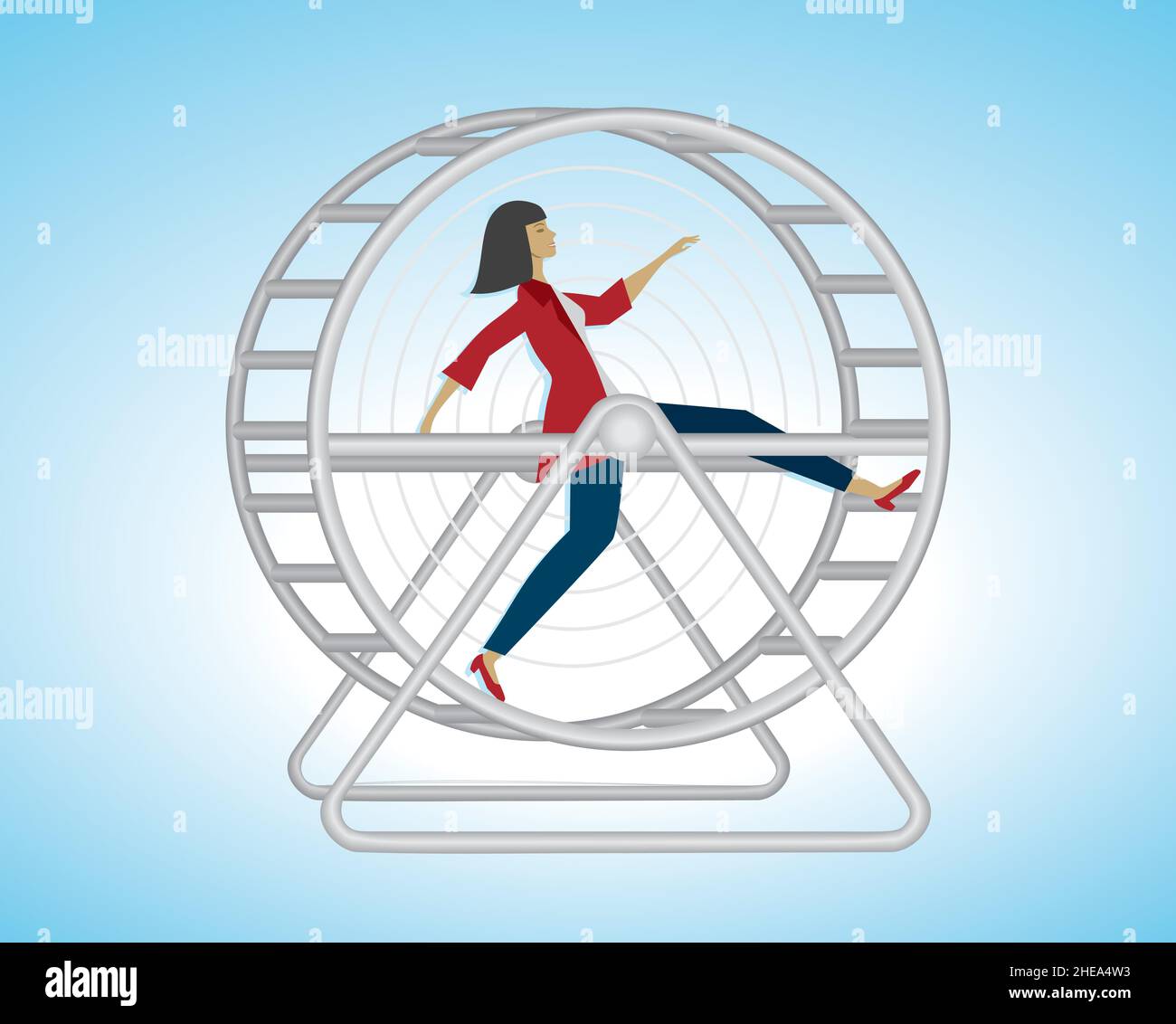 Woman in hamster wheel, in some countries also called squirrel wheel. Stress in life. Vector illustration. EPS10. Stock Vector