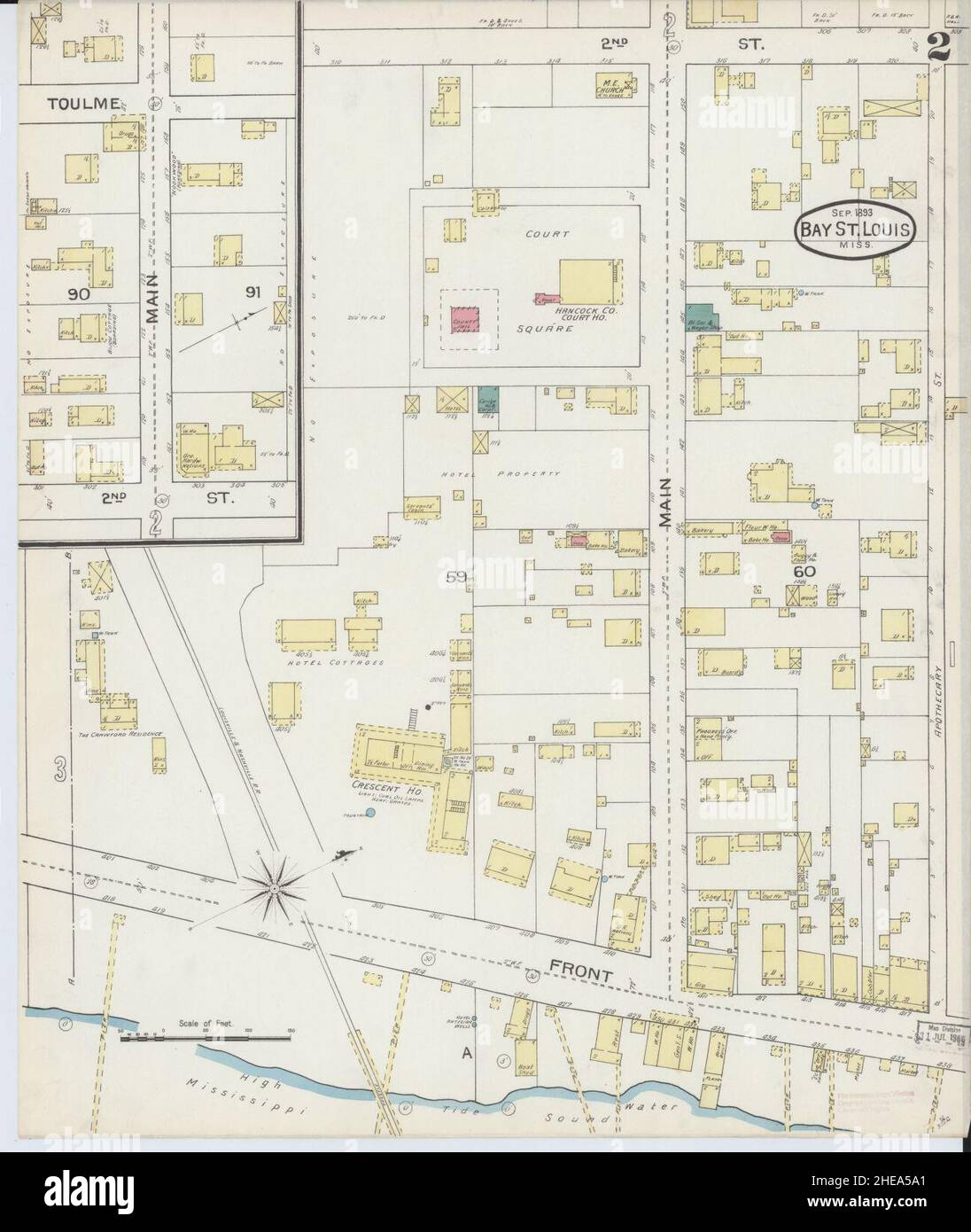 Sanborn Fire Insurance Map from Bay Saint Louis, Hancock County, Mississippi. Stock Photo