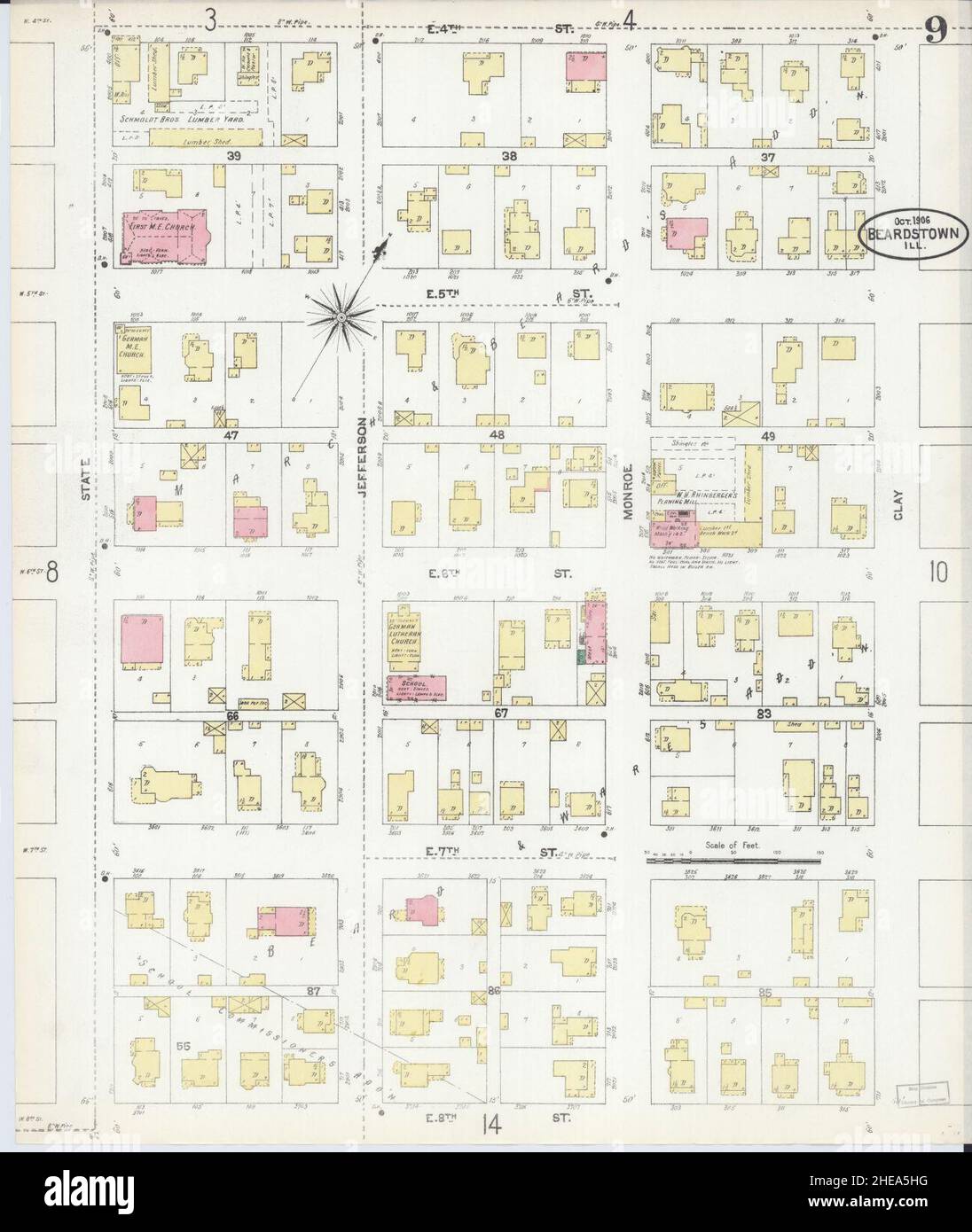 Sanborn Fire Insurance Map from Beardstown, Cass County, Illinois Stock
