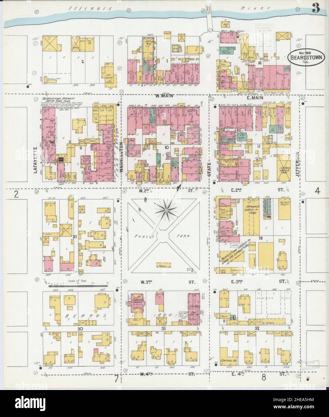 Sanborn Fire Insurance Map from Beardstown, Cass County, Illinois Stock
