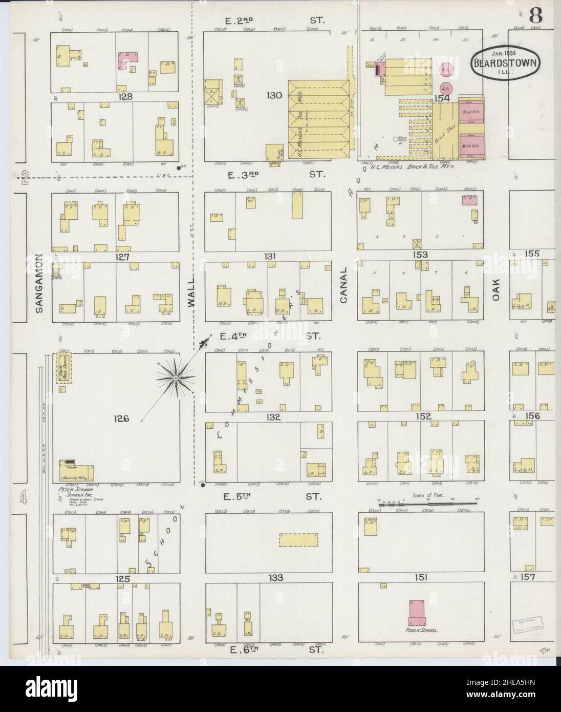 Sanborn Fire Insurance Map from Beardstown, Cass County, Illinois Stock