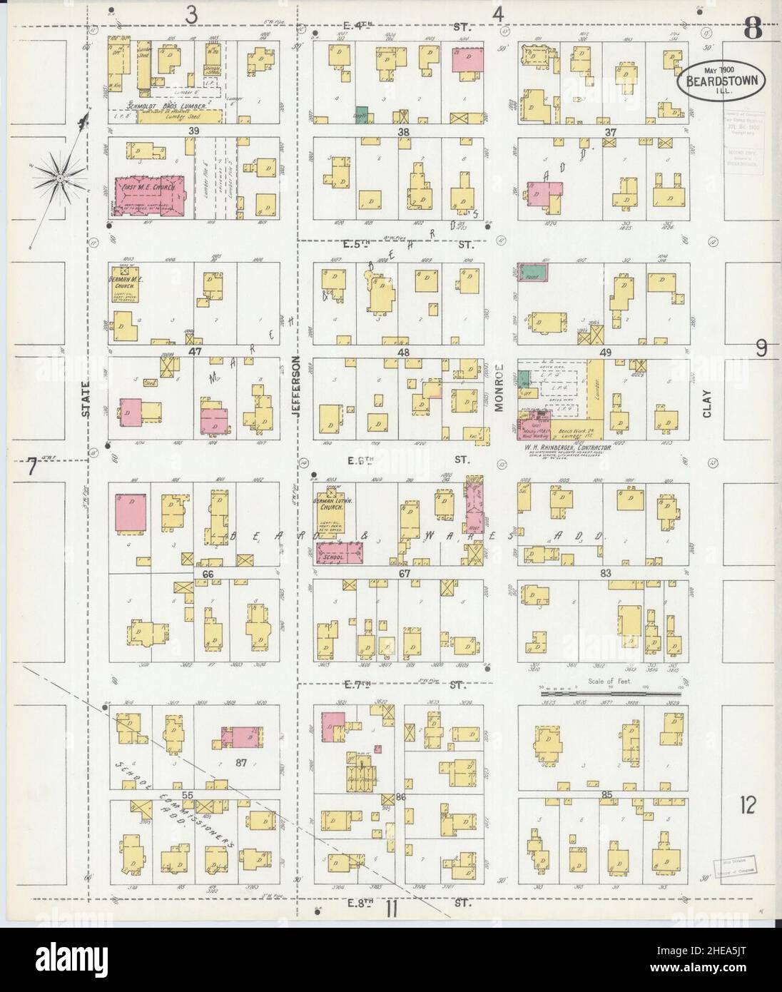 Sanborn Fire Insurance Map from Beardstown, Cass County, Illinois Stock