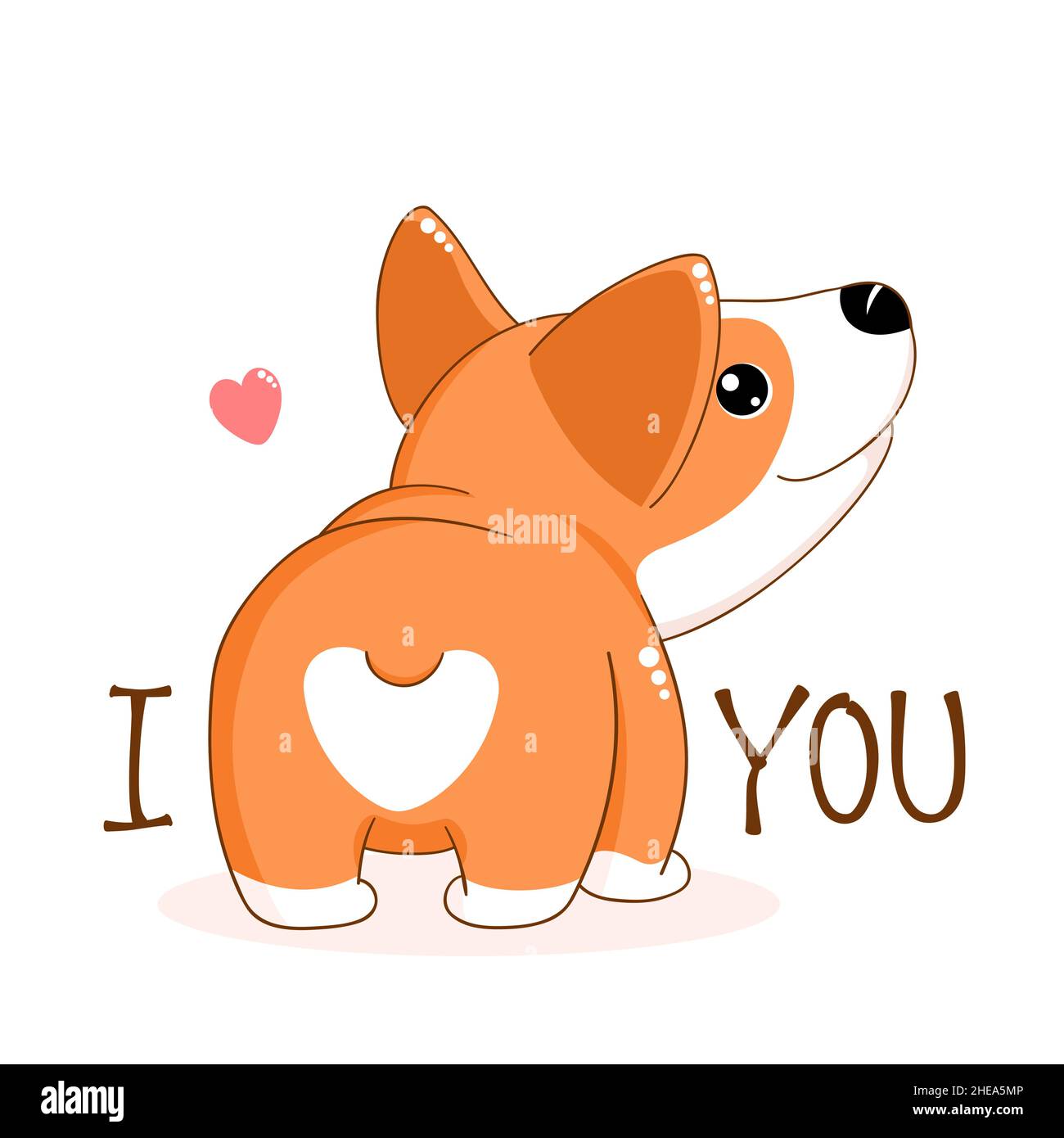 Funny Valentine's day card. Cute heart on corgi butt. Inscription I love you and kawaii welsh corgi. Vector illustration EPS8 Stock Vector