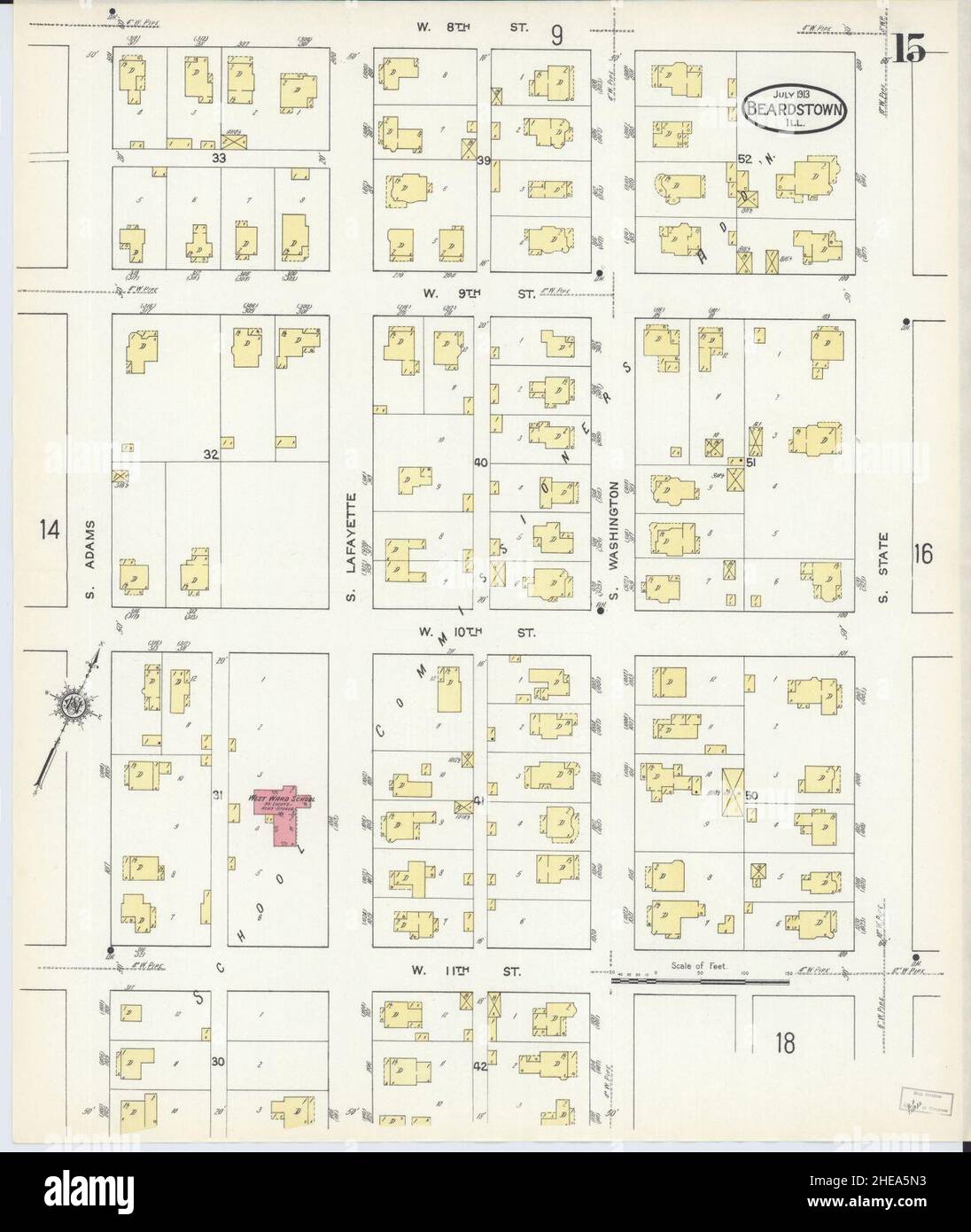 Sanborn Fire Insurance Map from Beardstown, Cass County, Illinois Stock