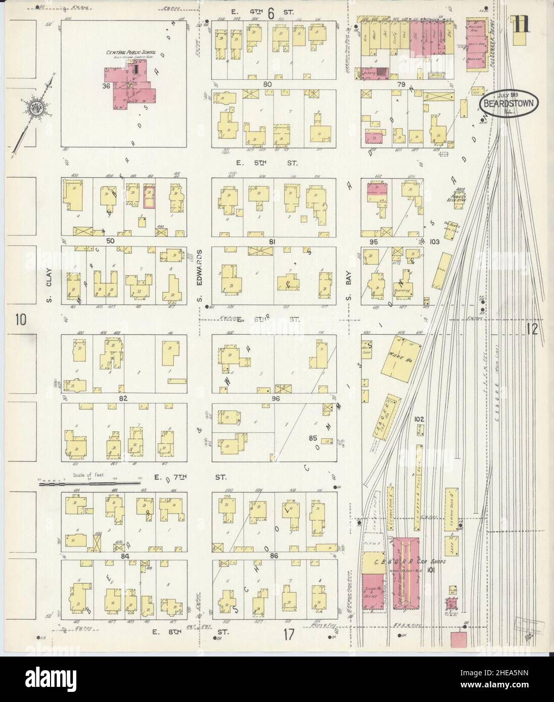 Sanborn Fire Insurance Map from Beardstown, Cass County, Illinois Stock