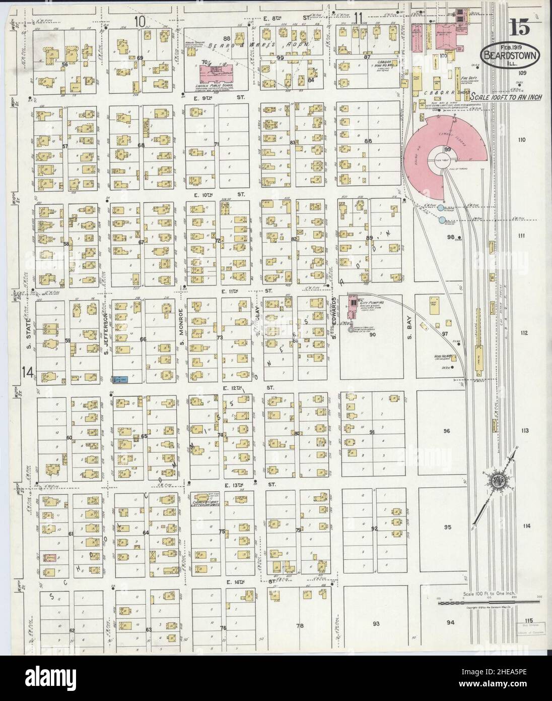 Sanborn Fire Insurance Map from Beardstown, Cass County, Illinois Stock