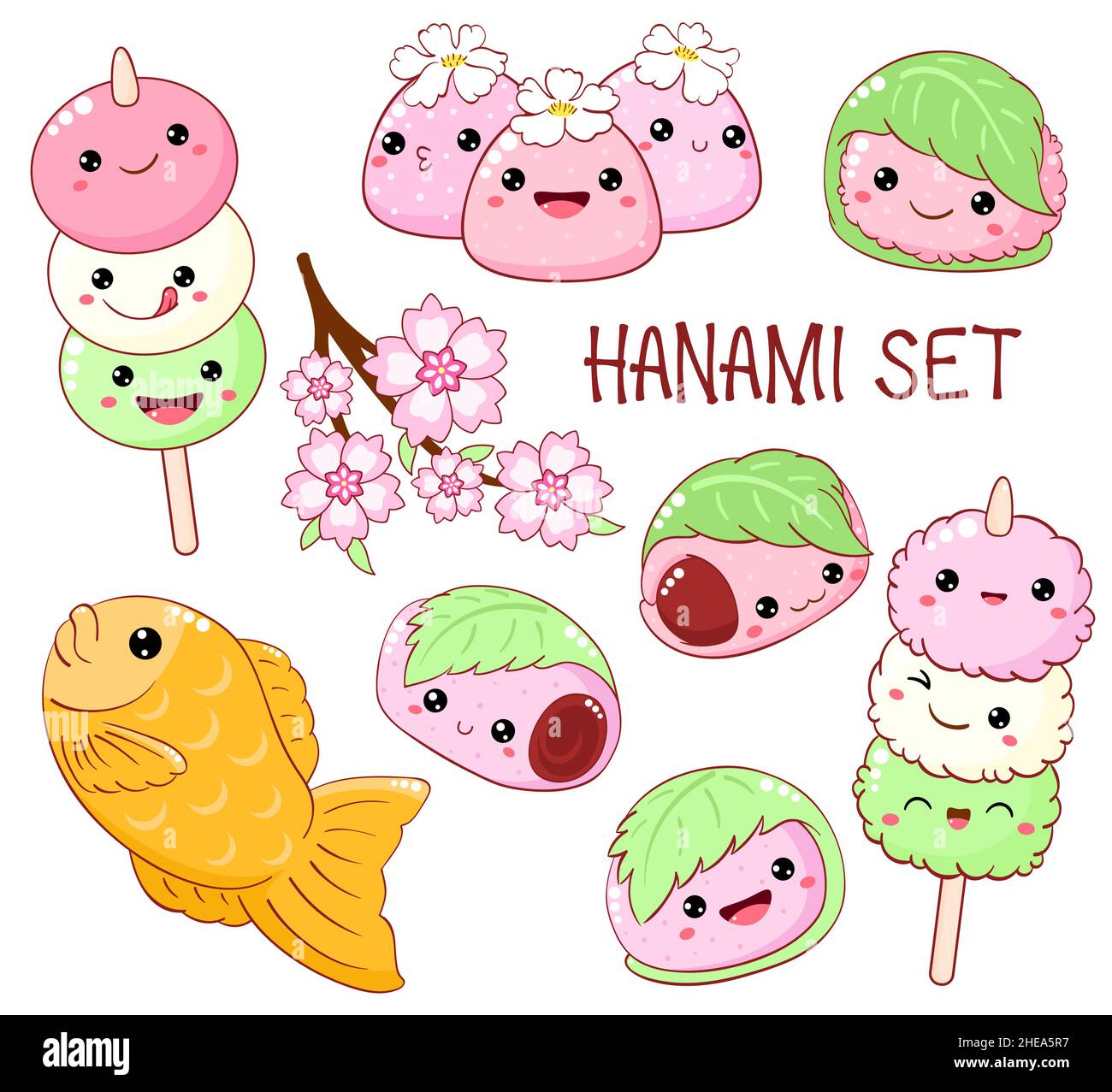 Draw funny kawaii Japan tradition sweet mochi vector illustration