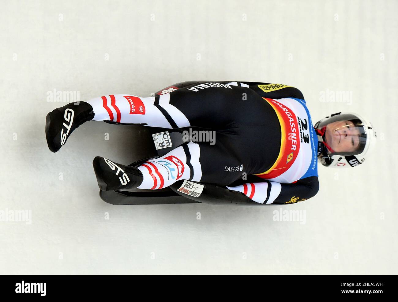 Sigulda, Latvia. 9th Jan, 2022. Madeleine Egle of Austria competes during the women's single race at the FIL Luge World Cup in Sigulda, Latvia, Jan. 9, 2022. Credit: Edijs Palens/Xinhua/Alamy Live News Stock Photo