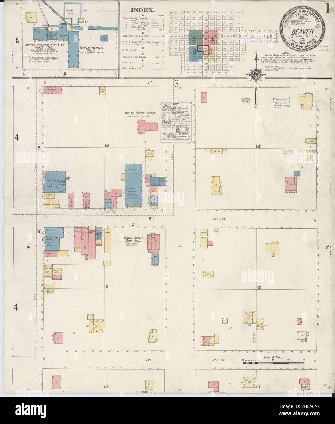 Sanborn Fire Insurance Map from Beaver, Beaver County, Utah. Stock Photo