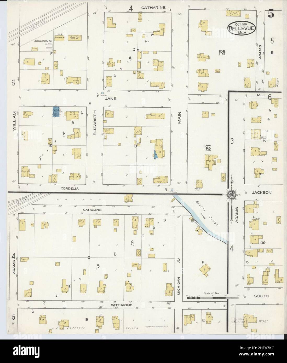 Sanborn Fire Insurance Map from Bellevue, Eaton County, Michigan Stock