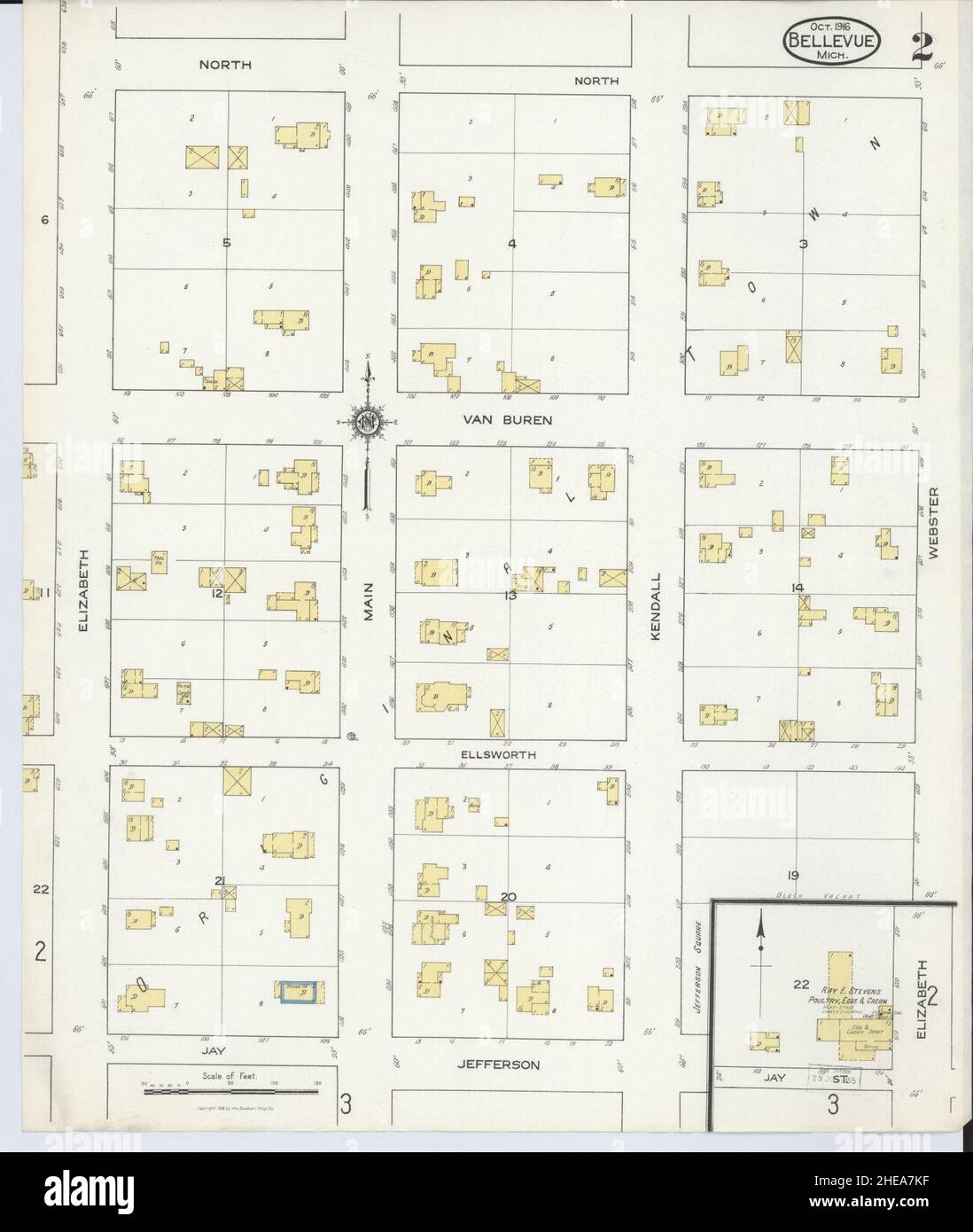 Sanborn Fire Insurance Map from Bellevue, Eaton County, Michigan Stock