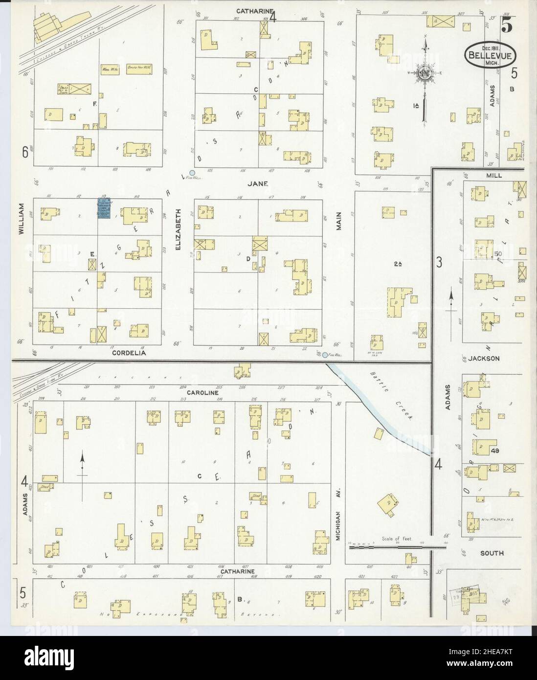 Sanborn Fire Insurance Map from Bellevue, Eaton County, Michigan Stock