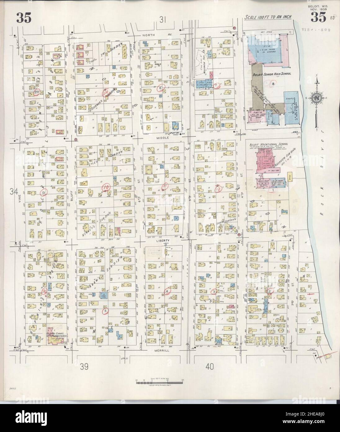 Sanborn Fire Insurance Map from Beloit, Rock County, Wisconsin. Stock Photo