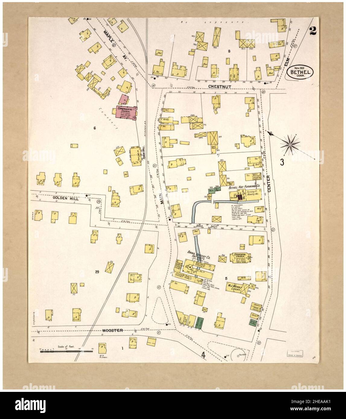 Sanborn Fire Insurance Map from Bethel, Fairfield County, Connecticut. Stock Photo