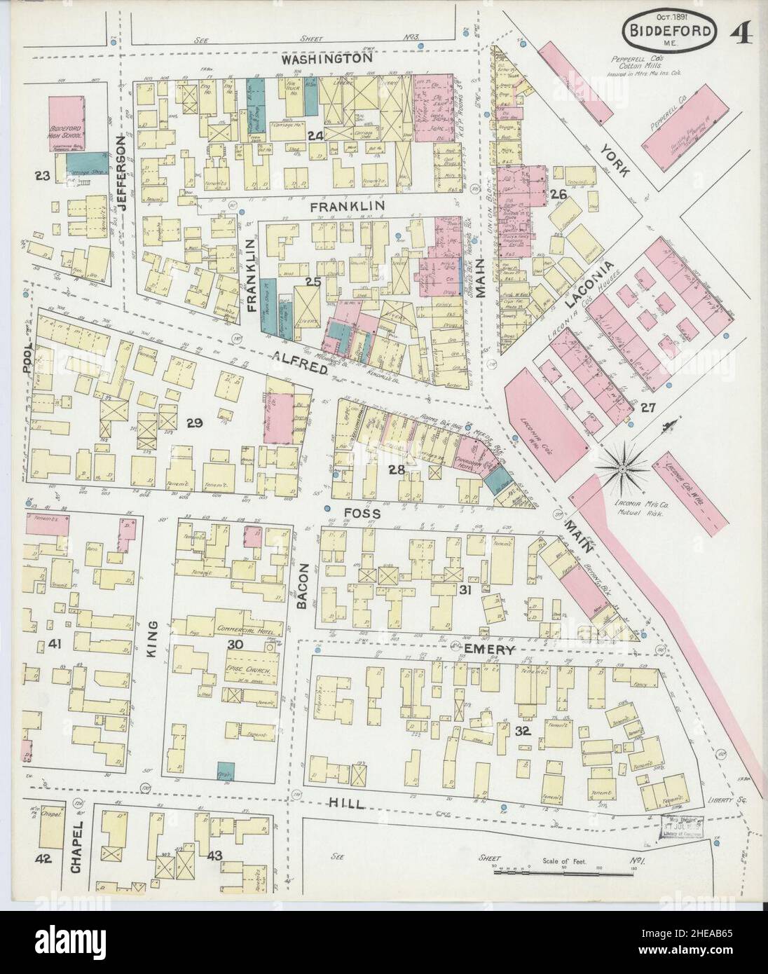 Sanborn Fire Insurance Map from Biddeford, York County, Maine Stock