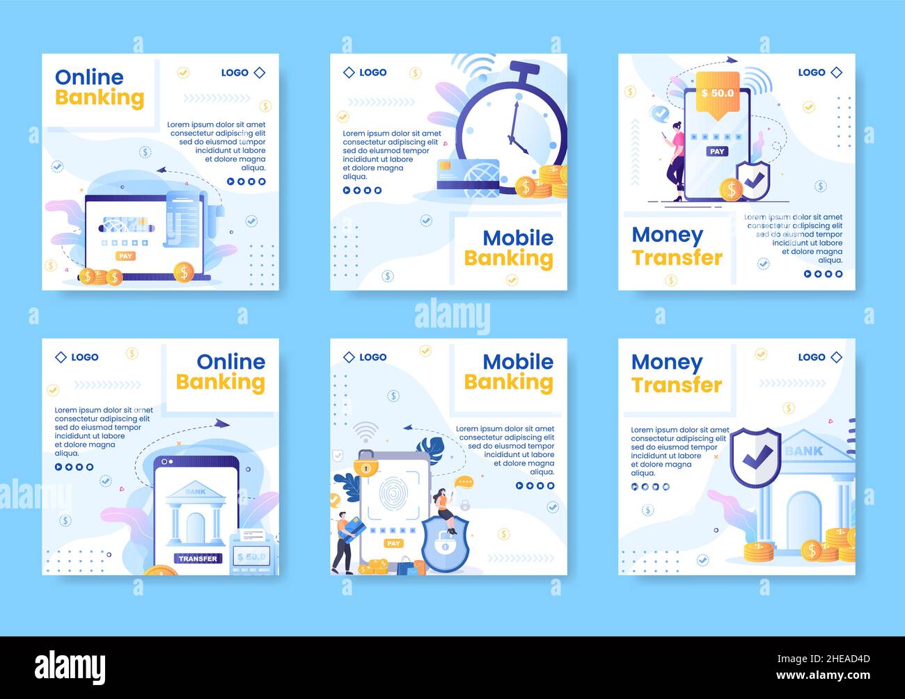 Online E-Banking App, Wallet or Bank Credit Card Post Template Flat ...