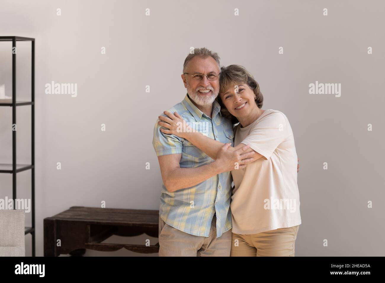Portrait of affectionate loving older family couple. Stock Photo