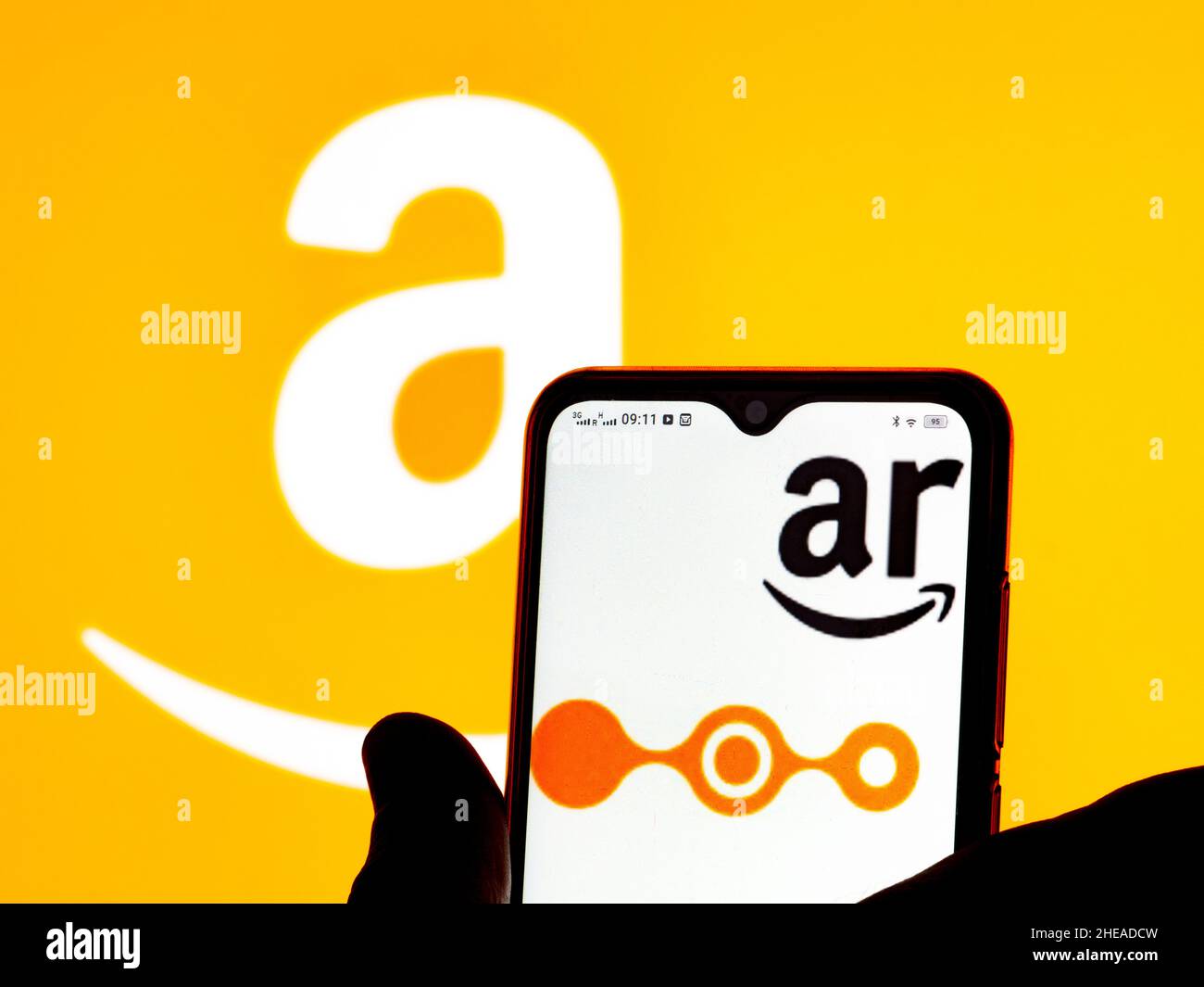 In this photo illustration Amazon Robotics logo seen displayed on a ...