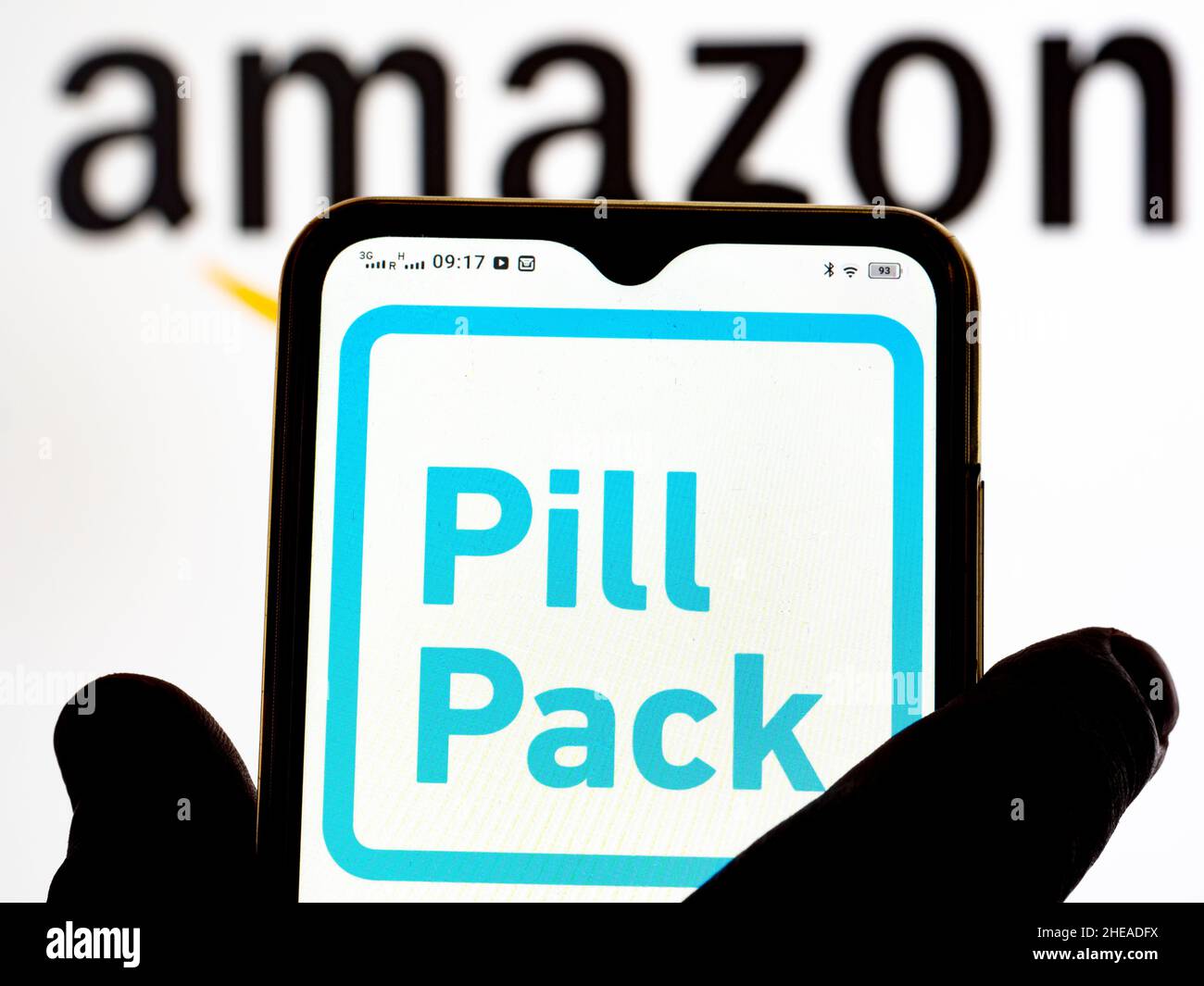 In this photo illustration Amazon Pill Pack logo seen displayed on a