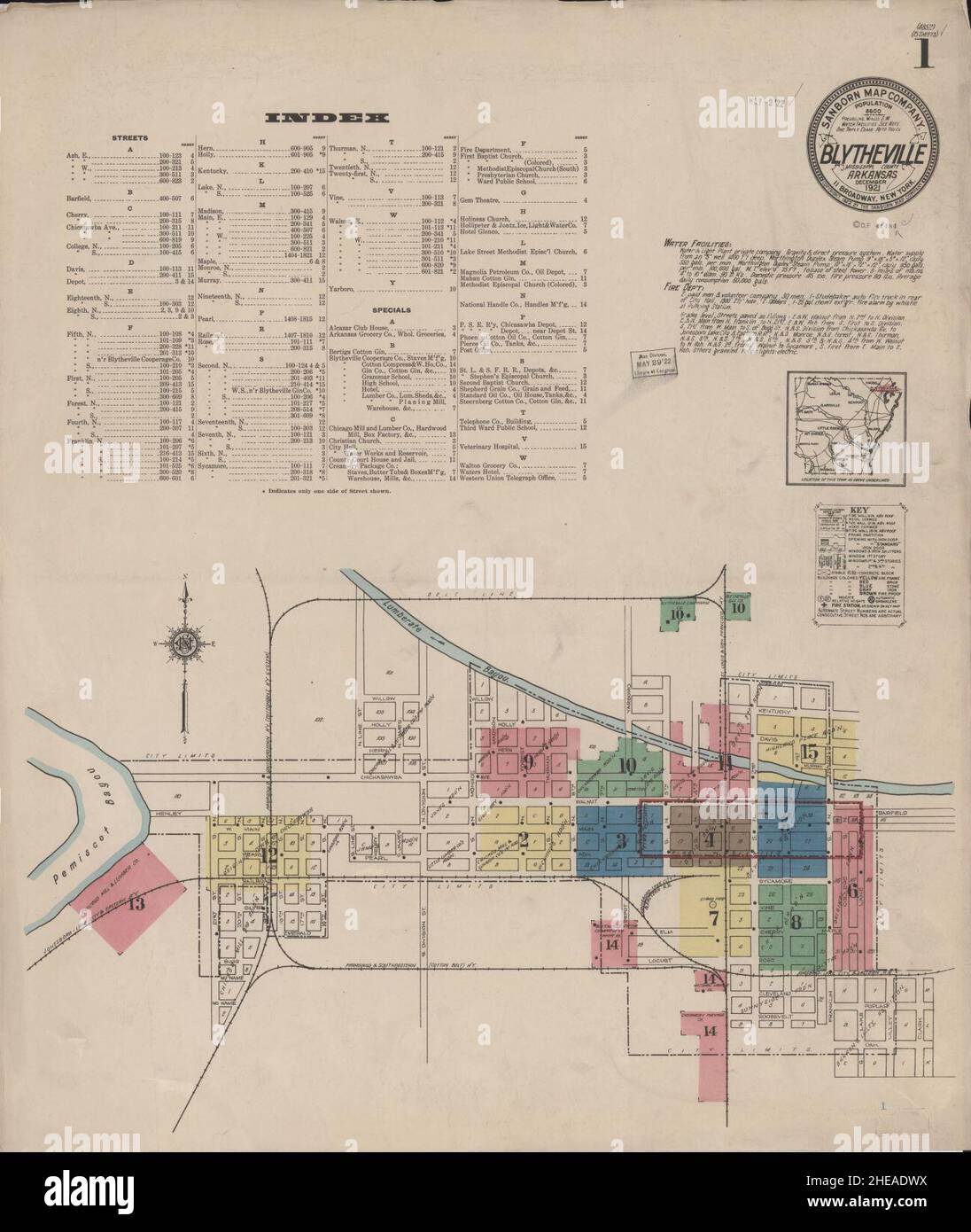 Sanborn Fire Insurance Map from Blytheville, Mississippi County, Arkansas. Stock Photo