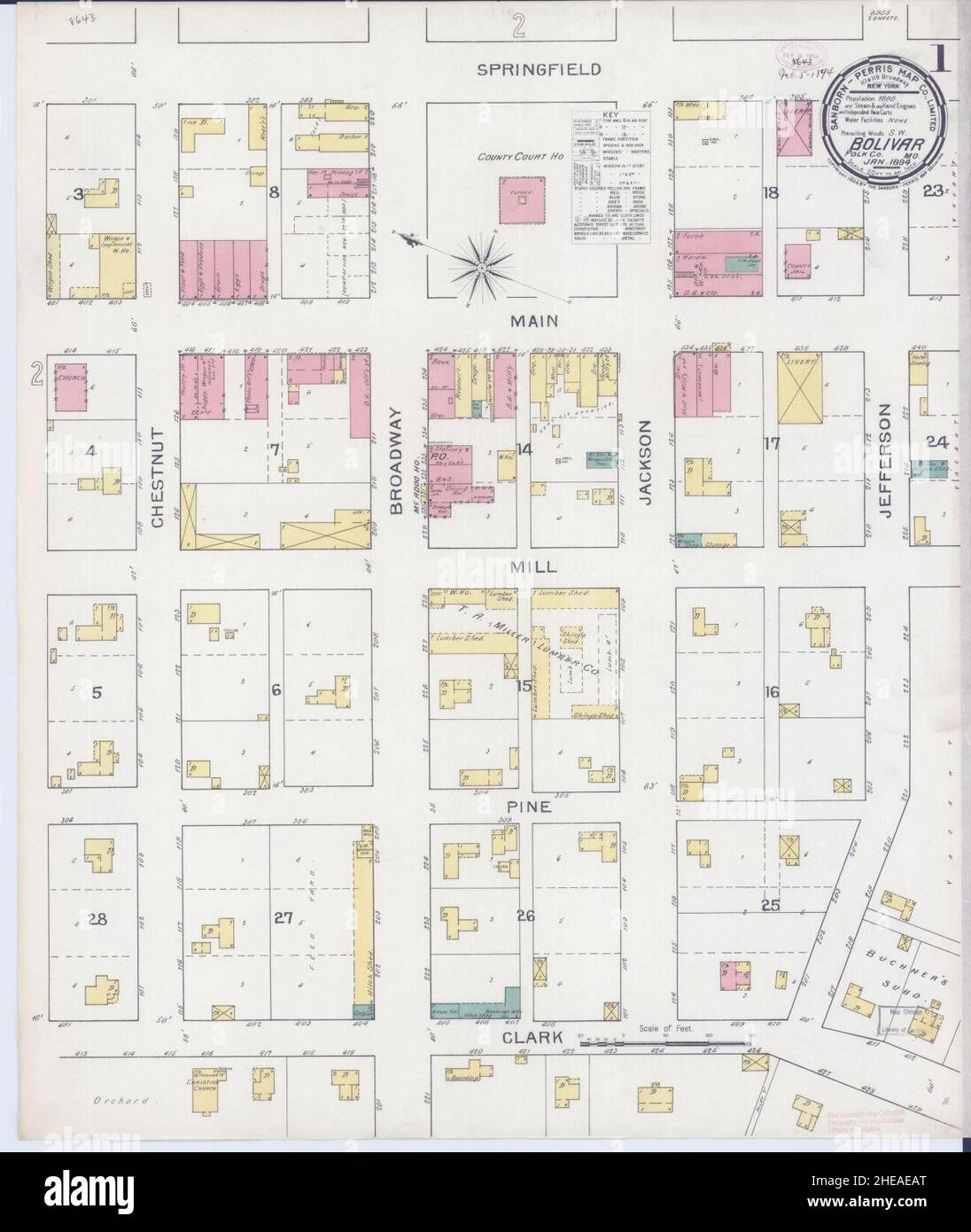 Sanborn Fire Insurance Map from Bolivar, Polk County, Missouri. Stock Photo