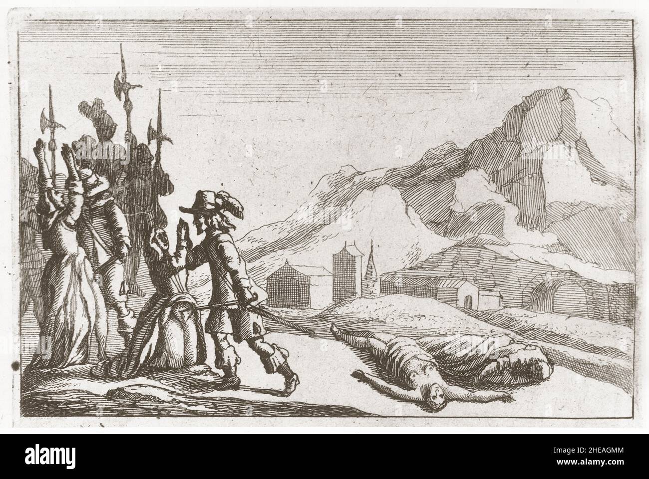 Persecution of Waldenses  - Heresie -  Les Vaudois martyrises par les Catholiques - gravure in 'L'Histoire génerale des Eglises Evangeliques des valle Stock Photo