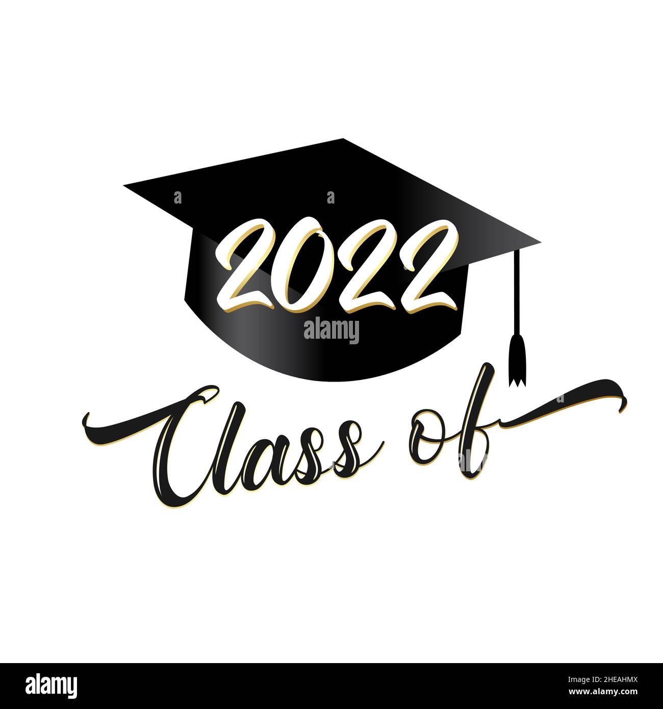 2022 class of graduation square academic cap. Graduate class 2022 vector image for congratulation ceremony. Element for your design Stock Vector