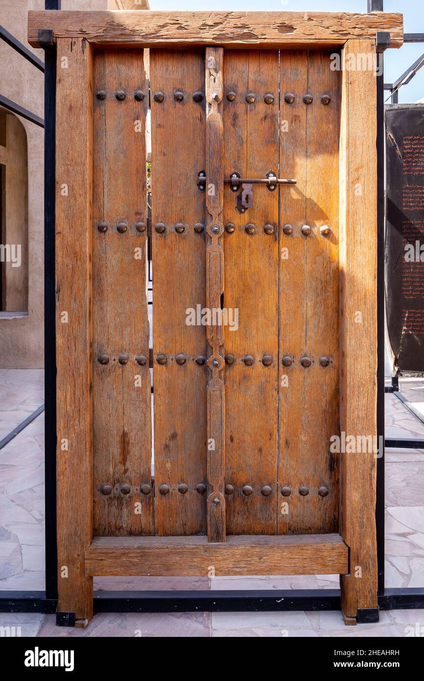 Traditional islamic wooden carved doors of Al Shindagha Historic Neighbourhood, Al Fahidi, Dubai, UAE. Stock Photo