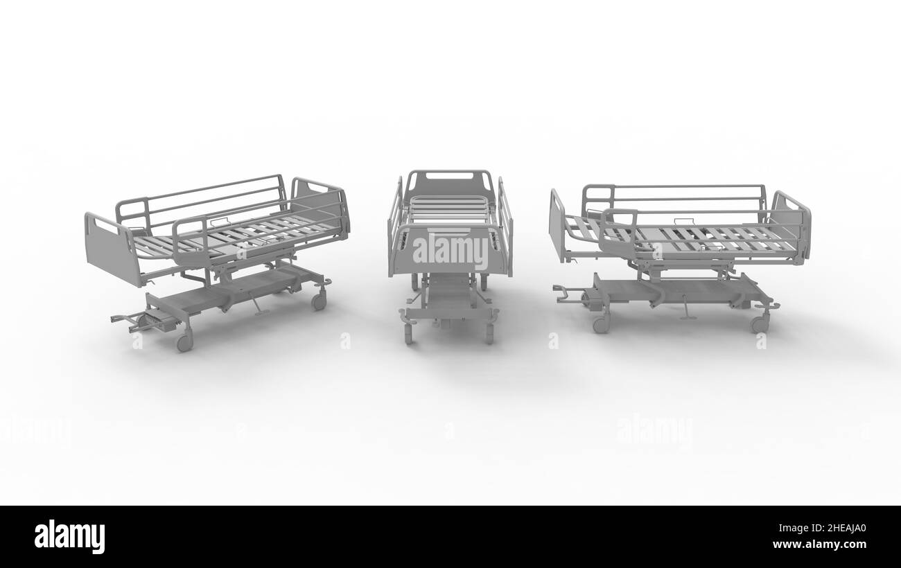 3D rendering of a hospital bed isolated in empty space background Stock ...