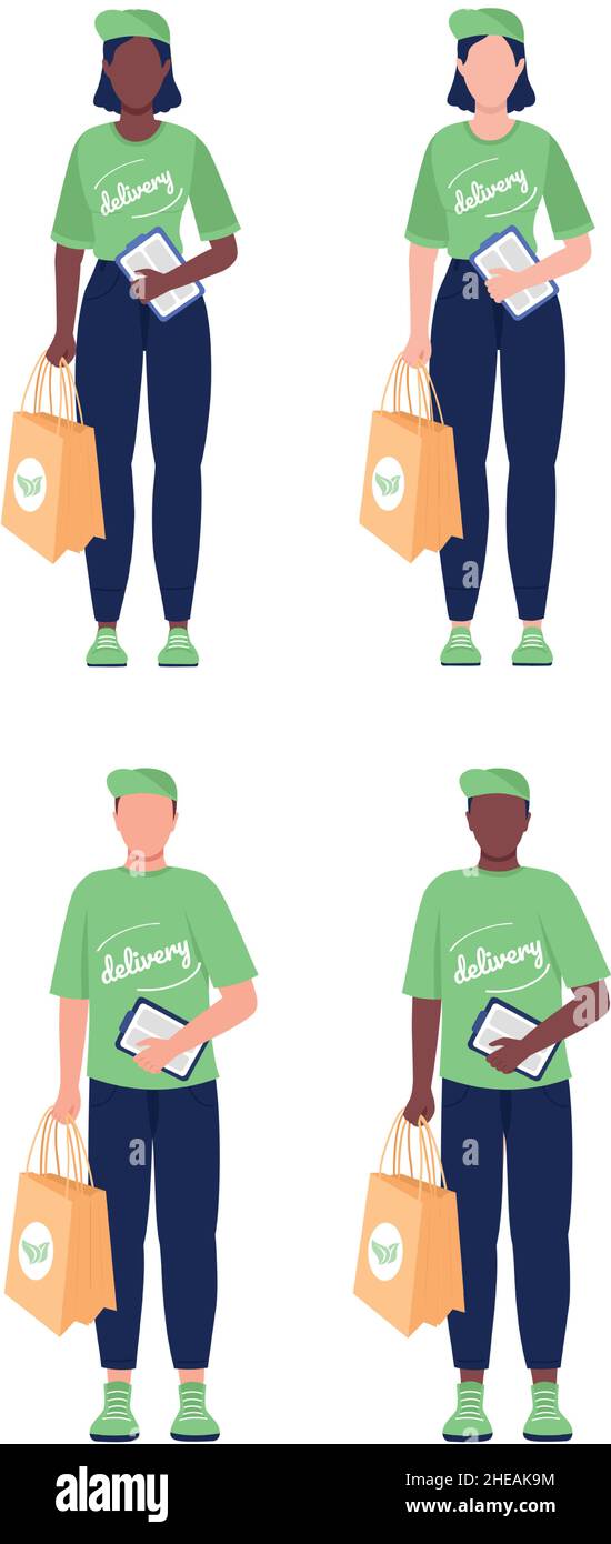 Courier from eco delivery semi flat color vector character set Stock Vector