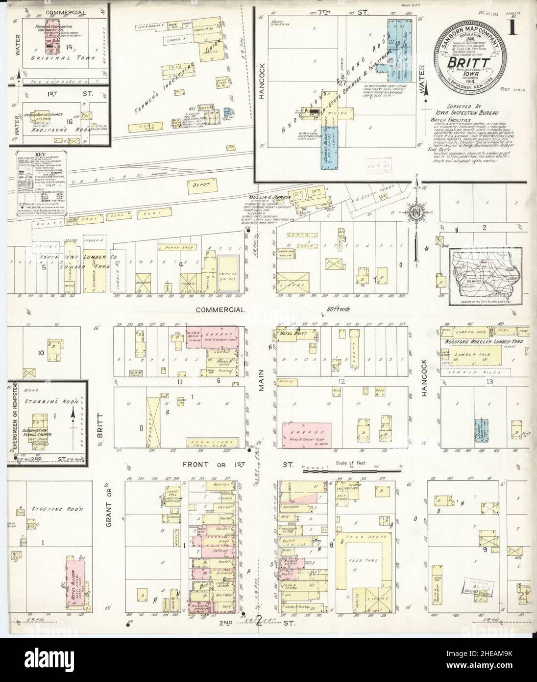 Sanborn Fire Insurance Map from Britt, Hancock County, Iowa Stock Photo