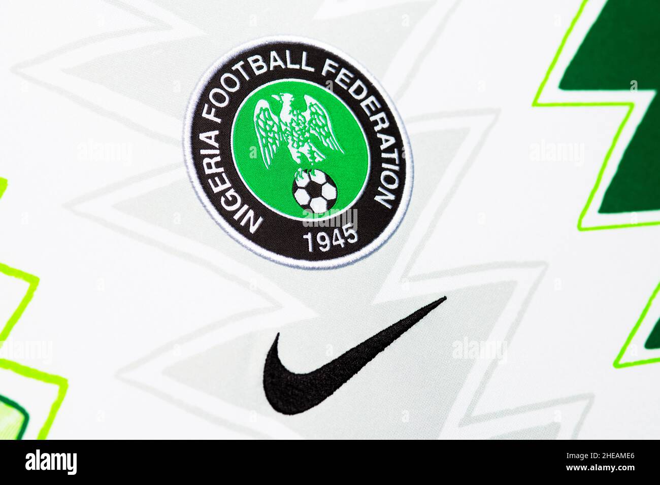 Close up of Nigeria national team, Nike football kit. AFCON 2022. Stock Photo