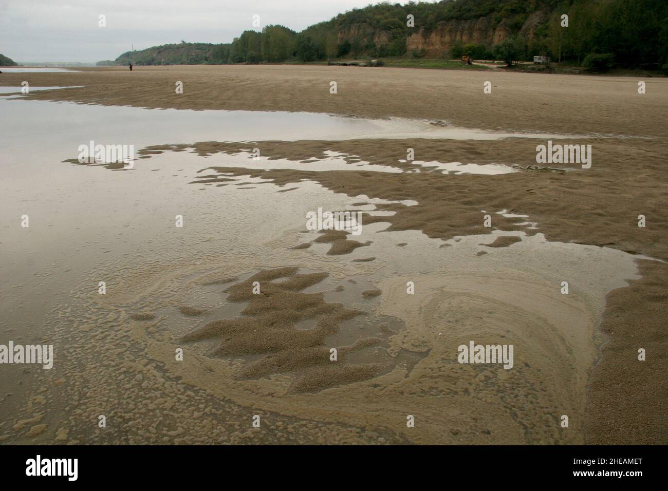 The Danube River has dried up, a river arm from the city of Ruse. The bottom of the Danube River Stock Photo