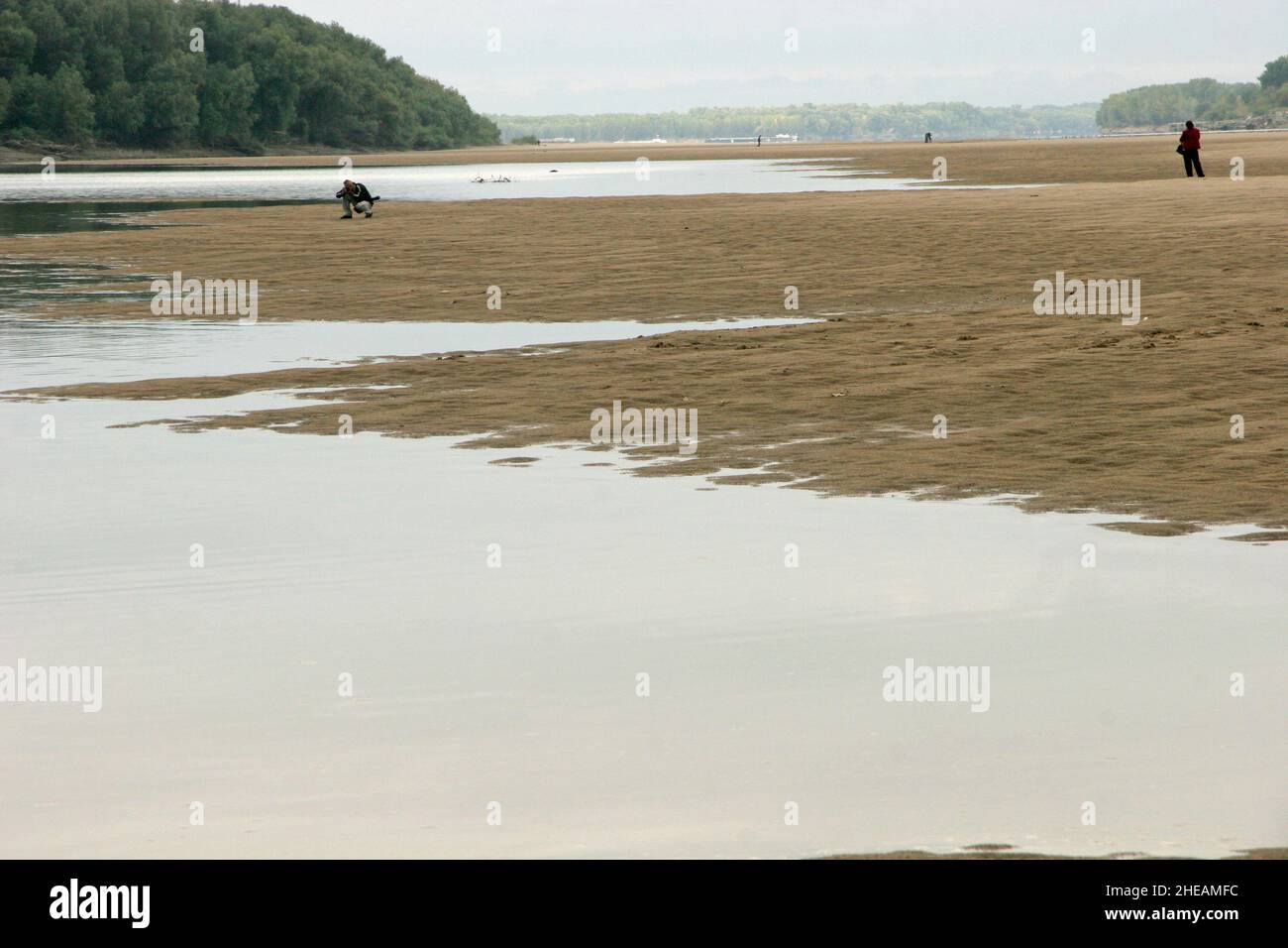 The Danube River has dried up, a river arm from the city of Ruse. The bottom of the Danube River Stock Photo