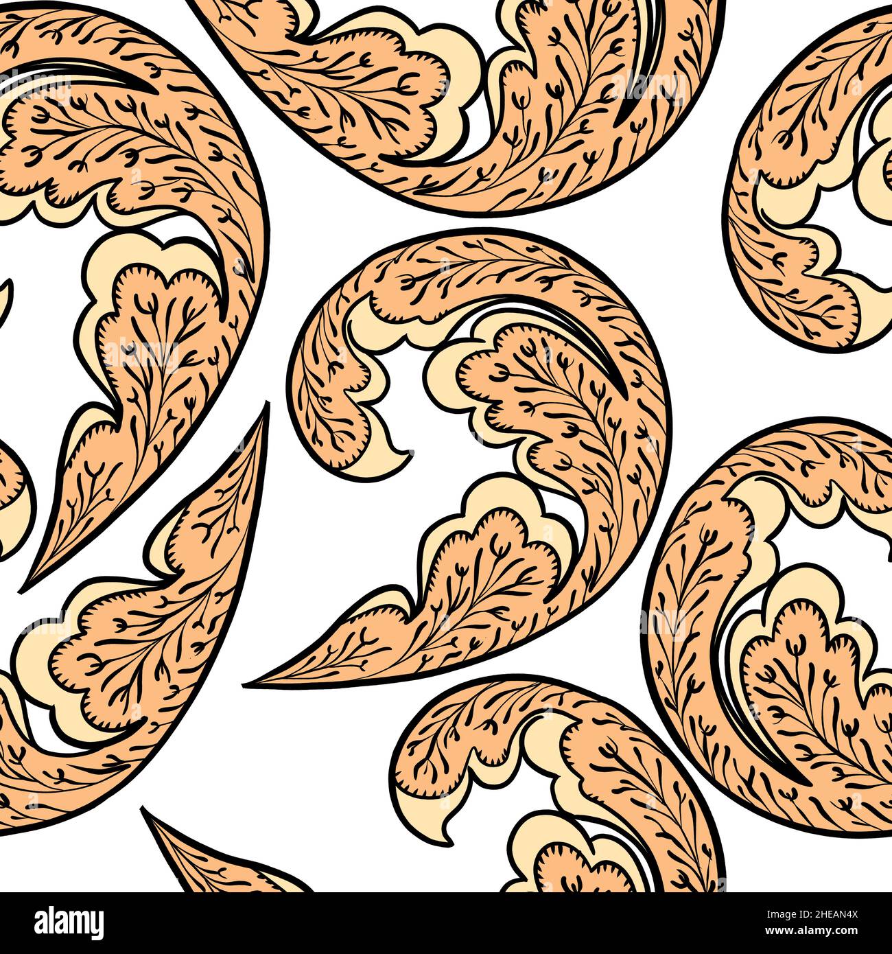 Illustration raster seamless paisley pattern with patterns on white isolated background. High quality illustration Stock Photo