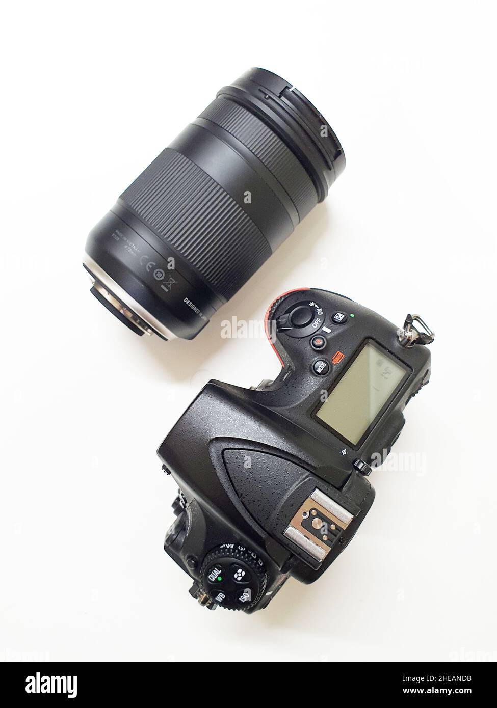 Digital camera with lens, professional isolated on white Stock Photo