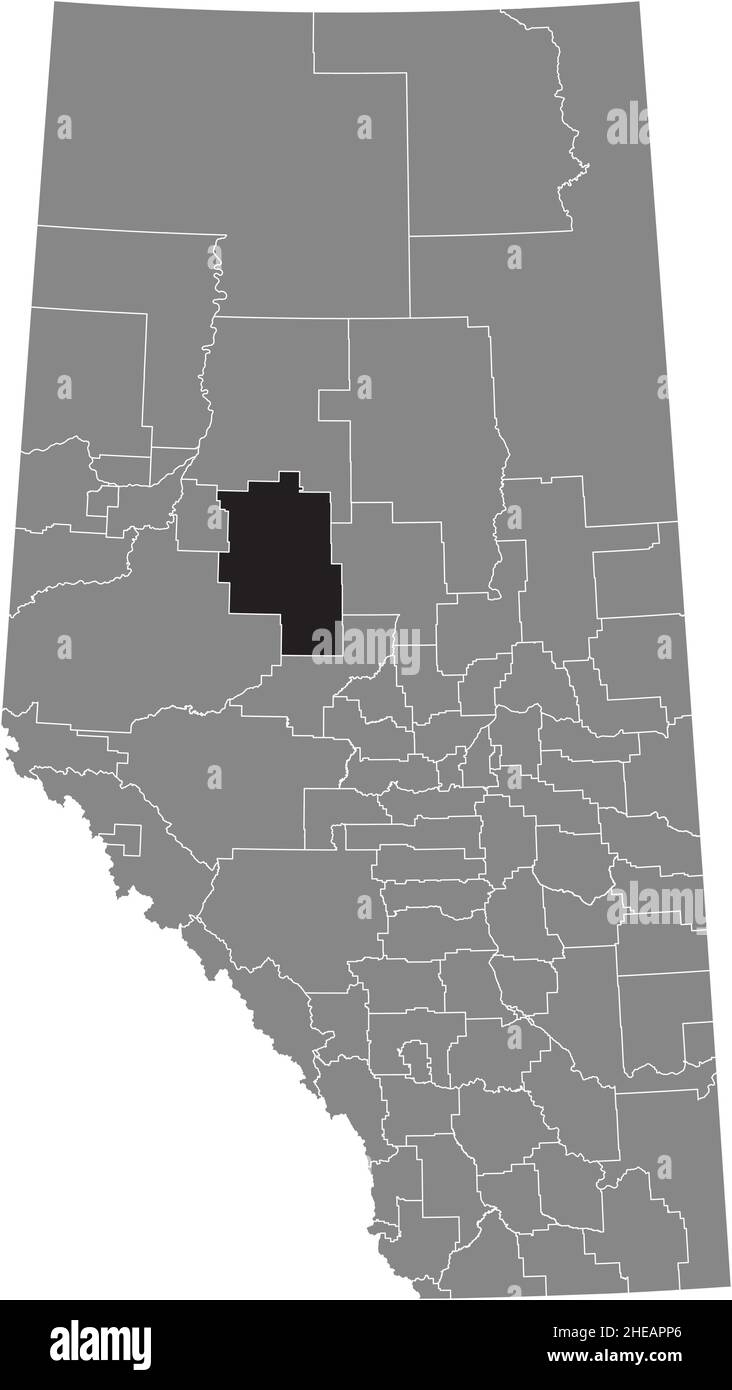 Black flat blank highlighted location map of the BIG LAKES COUNTY municipal district inside gray administrative map of the Canadian province of Albert Stock Vector