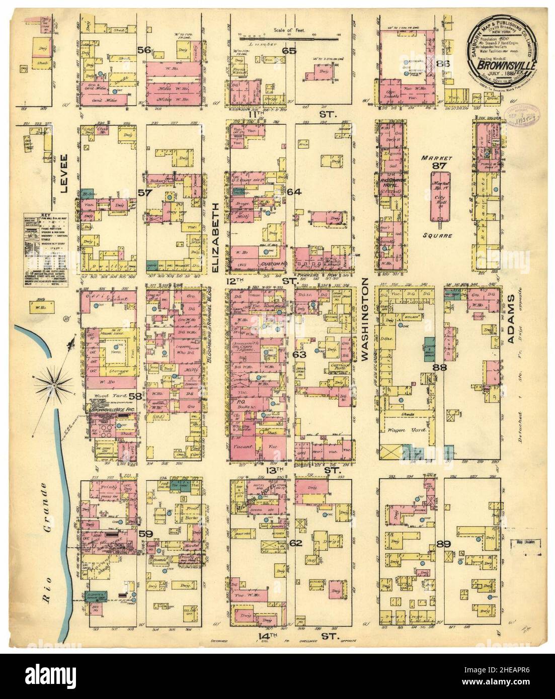 Sanborn Fire Insurance Map from Brownsville, Cameron County, Texas. Stock Photo