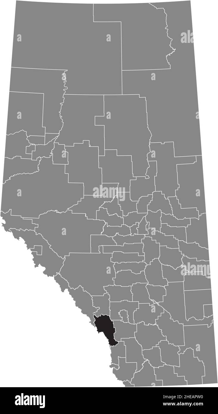 Black flat blank highlighted location map of the KANANASKIS IMPROVEMENT DISTRICT inside gray administrative map of the Canadian province of Alberta, C Stock Vector