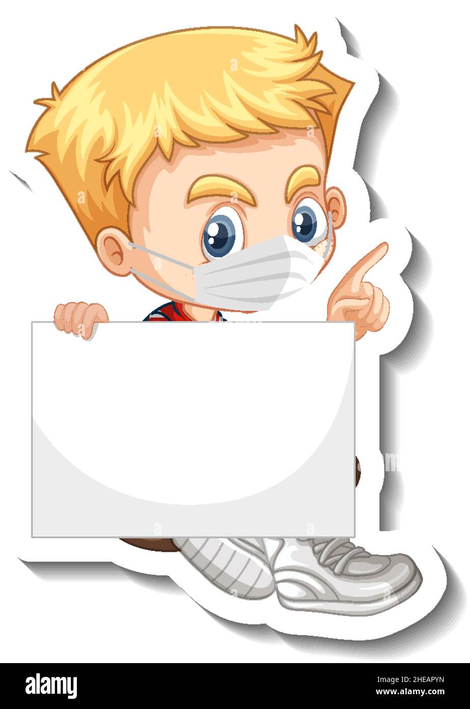 Sticker boy holding empty board in cartoon style illustration Stock ...