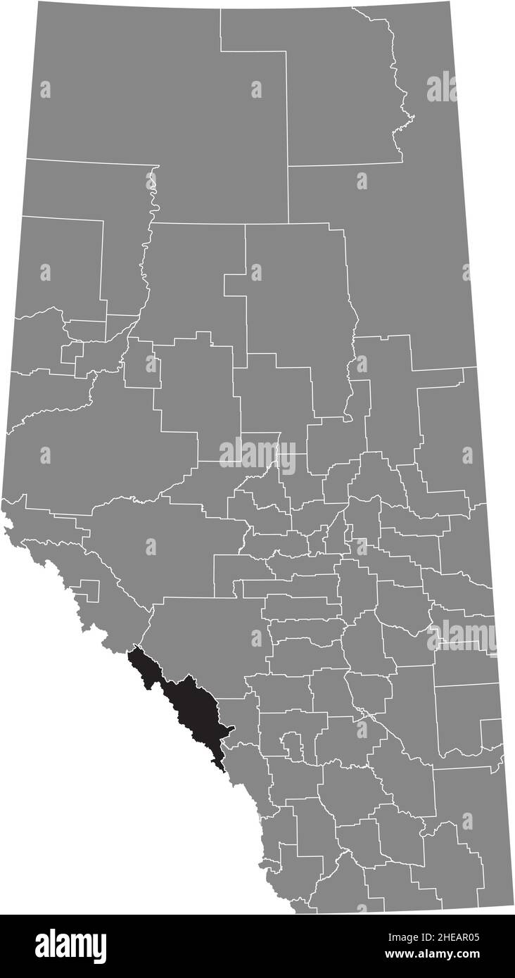 Black flat blank highlighted location map of the IMPROVEMENT DISTRICT NO. 9 (BANFF) inside gray administrative map of the Canadian province of Alberta Stock Vector