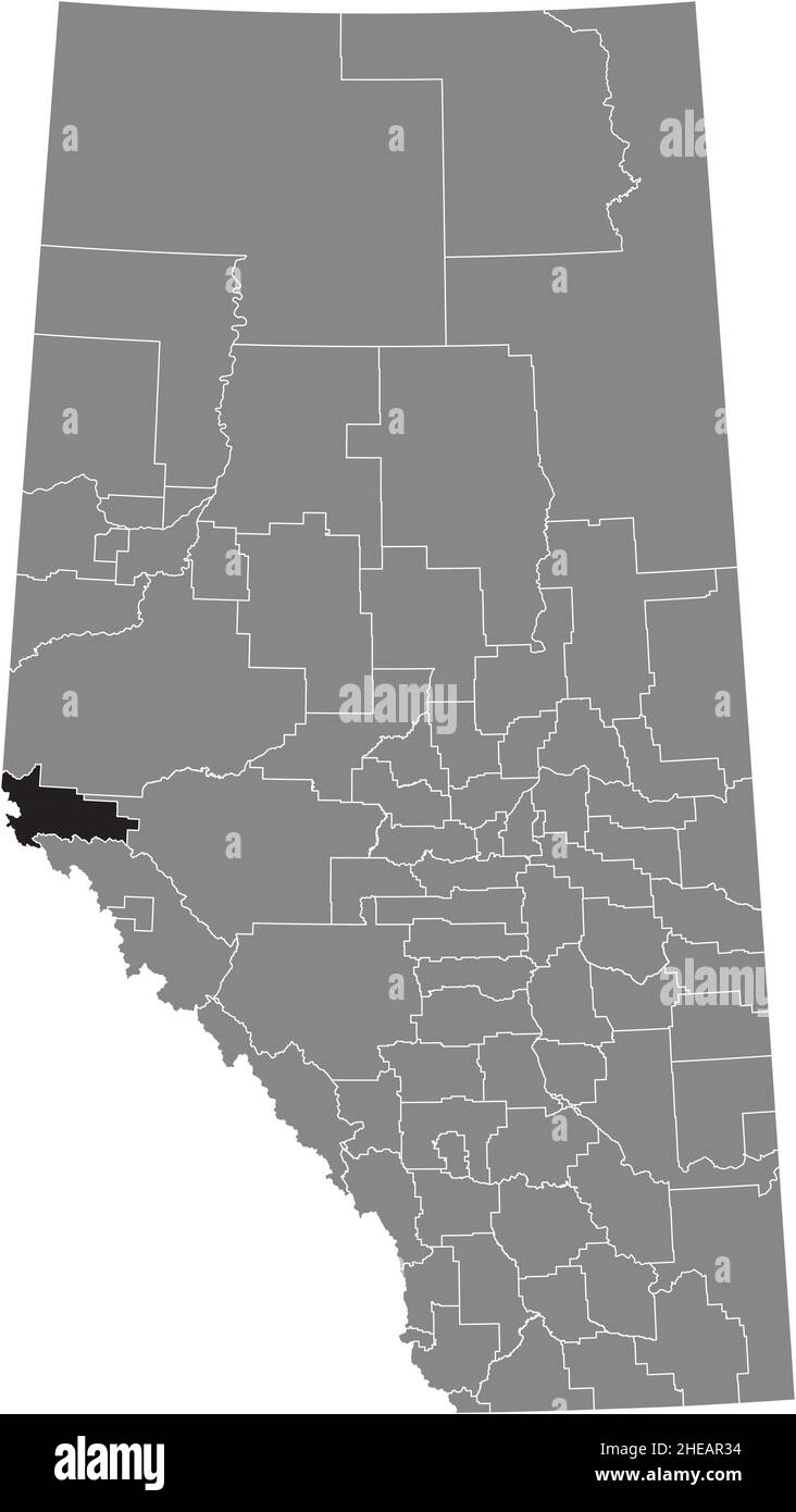 Black flat blank highlighted location map of the IMPROVEMENT DISTRICT NO. 25 (WILLMORE WILDERNESS) inside gray administrative map of the Canadian prov Stock Vector