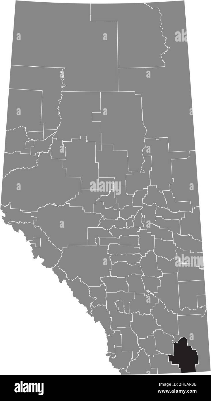 Black flat blank highlighted location map of the COUNTY OF FORTY MILE NO. 8 municipal district inside gray administrative map of the Canadian province Stock Vector